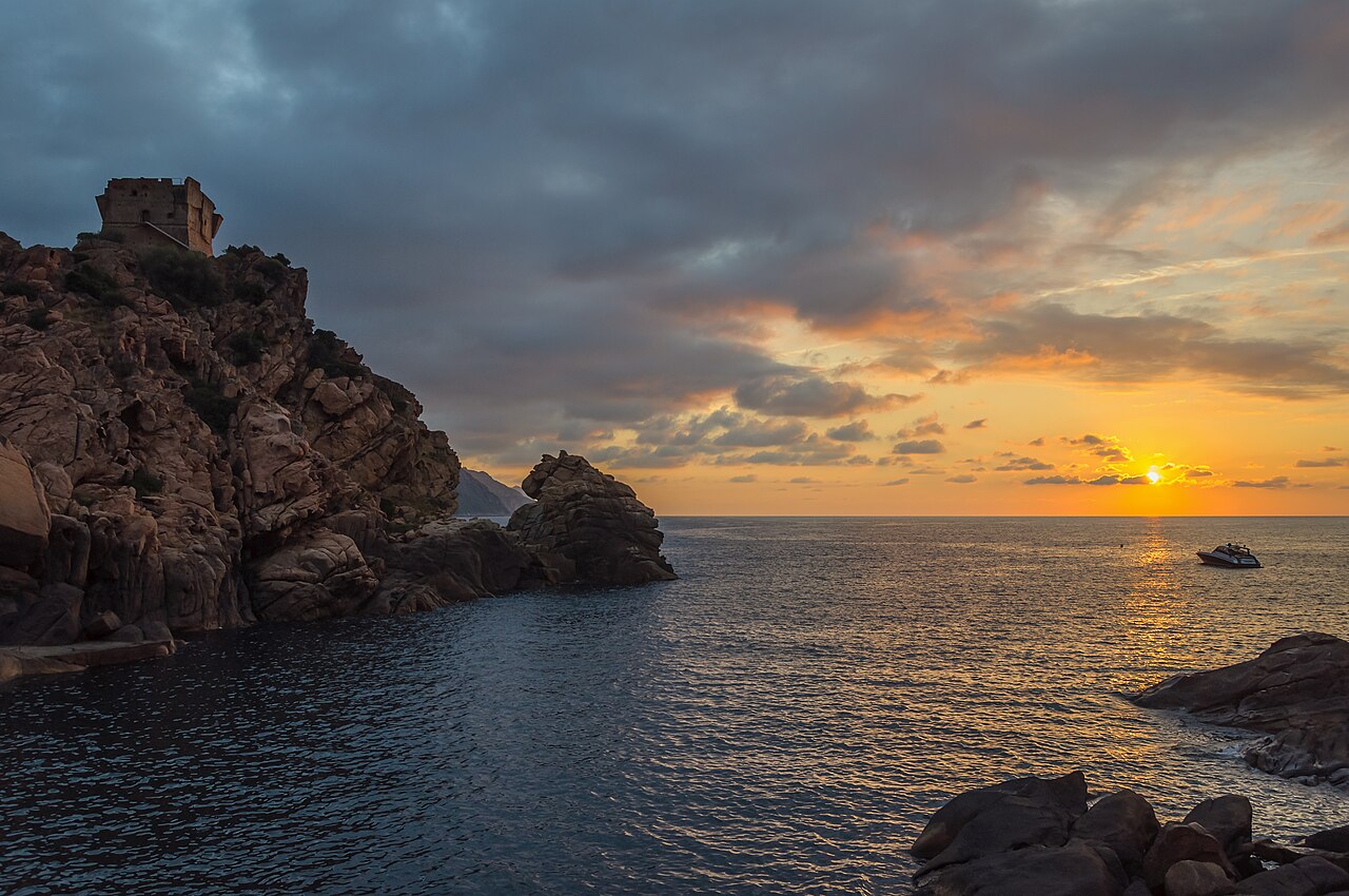 The Genoese tower of Porto at sunset